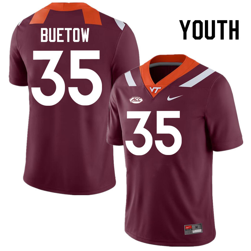 Youth #35 John Buetow Virginia Tech Hokies College Football Jerseys Stitched-Maroon